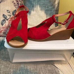 Chic Red Women's Sandals with Ankle Strap